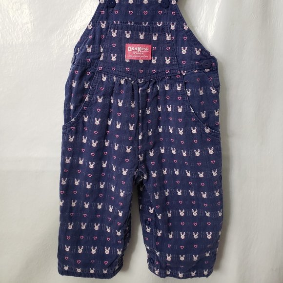 Vintage OshKosh Vestbak Bunny Overalls 6 9 month Denim Jean Heart Baby Rabbit - Picture 2 of 8